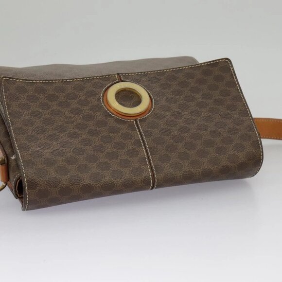 CELINE Macadam Canvas Shoulder Bag PVC Leather Brown Gold - Picture 6 of 15